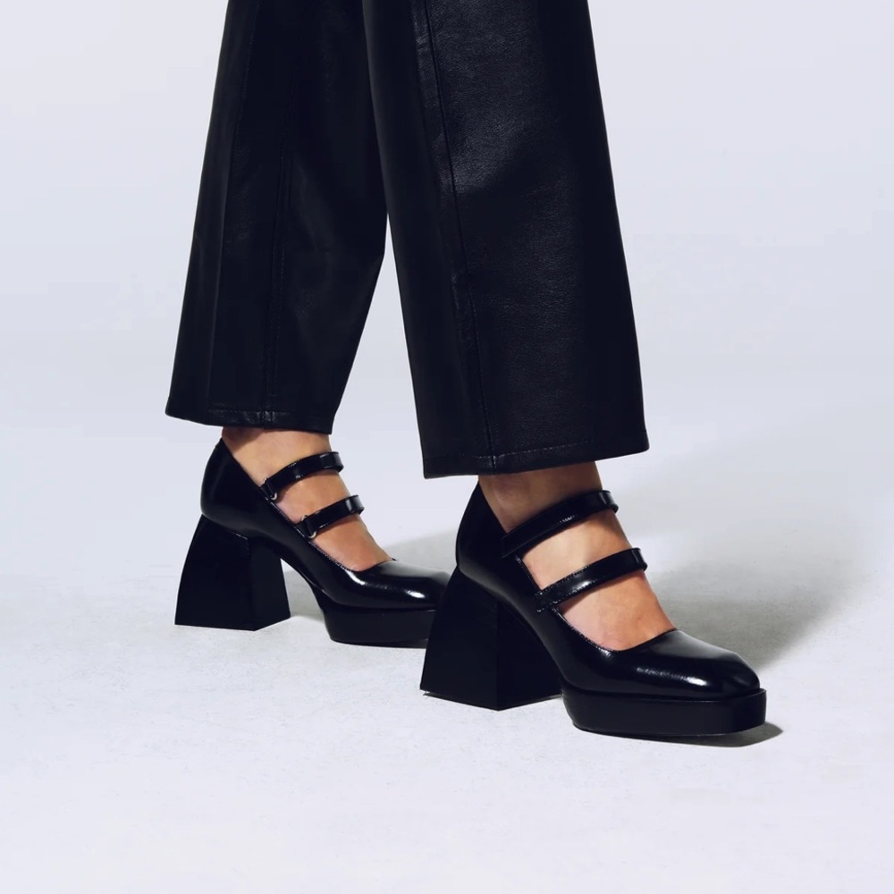 NODALETO Bulla Babies Mary Jane Platform Heels | Black Gloss Leather | EU 38